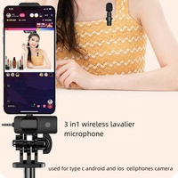 Microphone sans fil portable pour enregistrement vidéo, à clipser sur le col, K15, pas cher, 3 en 1, noir, pour iPhone, 200 mAh