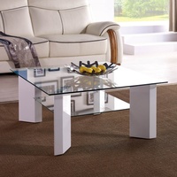 Table basse rectangulaire en verre double vitrage au design moderne et simple avec pieds en bois pour le salon de la maison