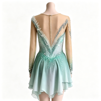 Robe de patinage artistique dégradé violet menthe, manches longues, dos en V profond, strass, costume de performance de patinage personnalisé pour enfants, adolescents et adultes