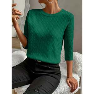Pull côtelé à manches trois quarts pour femme, jaune, taille [taille à préciser], haut en tricot, vêtement décontracté - Product Image 4