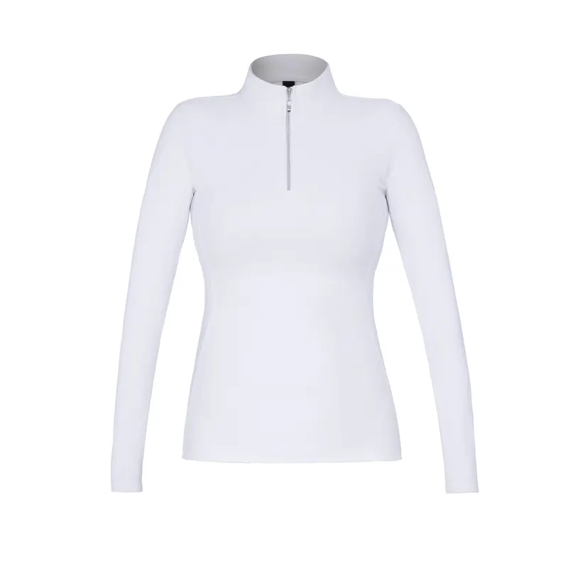 Women Horse Riding Long Sleeve Base Layer Half Zip Shirt Moisture Wicking Technical Fabric White Base Layer Equestrian Shirt