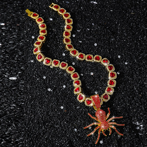 Collar con Colgante de Araña Roja, Diseño Popular de Hip Hop, Estilo Punk, Chapado en Oro y Plata, para Hombre, Joyería de Moda al por Mayor - Product Image 3