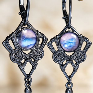 Orecchini Pendenti Vintage a Forma di Lucchetto in Labradorite, Design Retrò, Gioielli di Moda per Donne - Product Image 3