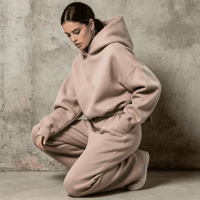 Ensembles de survêtements de sport décontractés de luxe en molleton de coton personnalisé, unisexe, épais, avec sweats à capuche et pantalons de jogging, amples et vierges, pour femmes