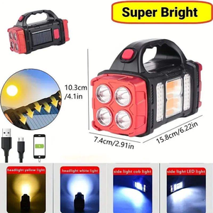 Lampe torche solaire puissante à LED avec lumière de travail COB, 4 modes, rechargeable par USB, étanche, pour <span class=keywords><strong>le</strong></span> camping en plein air - Product Image 6