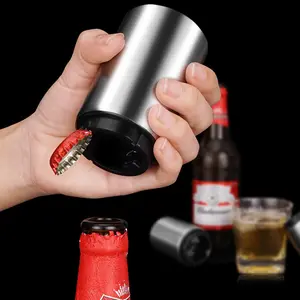 Stainless Steel Automatic Bottle Cap Catcher Push Down Magnetic Metal Beer Bottle Opener