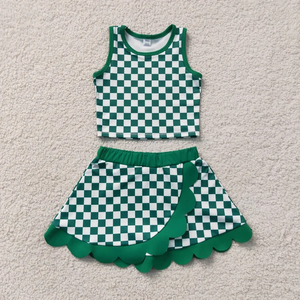 Ensembles de vêtements de yoga pour bébés filles et enfants : chemises sans manches à carreaux, jupes à volants et shorts - Product Image 6