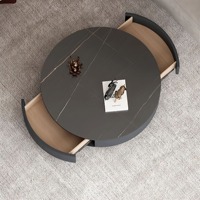 Table basse de rangement de luxe moderne, ronde, en pierre frittée, pour salon, avec 2 tiroirs, structure en bois massif, couleur personnalisable, usage domestique