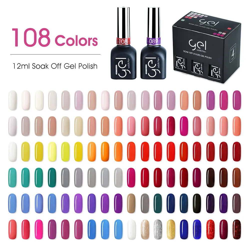 12ml 6pcs/kit 108 Colors Professional Nails Supplies Salon Kit Private Label Glitter UV Nail Gel Polish Set