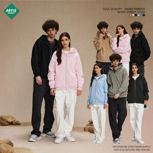 2025 Autumn Winter New Arrival Men's 430g Zipper Hood Sweatshirt Plus Velvet Thickened Hooded <b>Cardigan</b> Jacket Street Fashion - Product Image 3