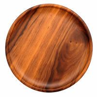 Plateau de service rond en bois de noyer avec logo personnalisé, assiette en bois, plat à fruits, plat à steak, vaisselle en gros