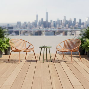 Juego de Muebles de Patio de Bambú de 3 Piezas al por Mayor con Mesa <span class=keywords><strong>Bistro</strong></span> Verde y Sillas Naranjas para Jardín, Piscina y Terraza - Product Image 1