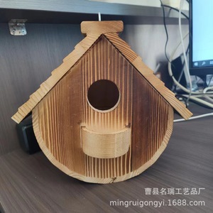 Casa para Pájaros de Madera de Pino, Forma Redonda, Resistente, Nido para Pájaros para Decoración de Jardín y Hogar - Product Image 4