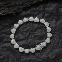 Joyería Hip Hop Europea y Americana con Incrustaciones de Circonio en Latón, Brazalete Cubano de Moda con Forma de Corazón de 10 mm, Regalo para Mujer