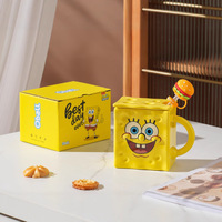 Boîte cadeau pour enfants résistante aux hautes températures, tasse en céramique créative de Bob l'éponge avec paille et couvercle