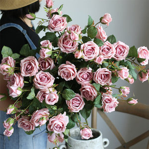 <span class=keywords><strong>Rose</strong></span> artificielle de <span class=keywords><strong>jardin</strong></span> style vintage français, 66 cm, 3 têtes, 3 boutons, effet peinture à l'huile, toucher réel, pour bouquet de mariée, vente en gros - Product Image 1