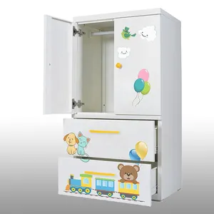 家用儿童家具金属柜衣柜单元，带2个抽屉钢储物衣柜橱柜