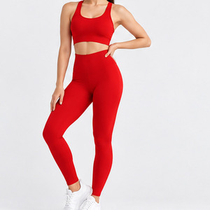 Wholesale Best Quality Customized Logo & Design Sports Bra & Legging Set Gym <b>Clothing</b> Fitness High Waist <b>Seamless</b> Yoga Set - Product Image 4