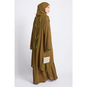 Abaya personnalisée avec broderie et perles pour femmes musulmanes, robe longue ample à manches longues, robe maxi musulmane pour femmes - Product Image 1