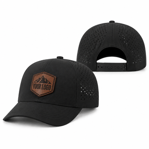 Casquette de golf en cuir gaufré personnalisée de qualité supérieure avec logo, perforations laser pour la ventilation, casquette de sport noire pour cadeau - Product Image 1