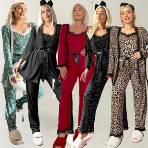 <span class=keywords><strong>Pijama</strong></span> de Tres Piezas con Camisola de Manga Larga y Pantalones, Estilo Oriente Medio, Estampado de Leopardo, Ropa de Dormir Informal para Mujer - Product Image 1