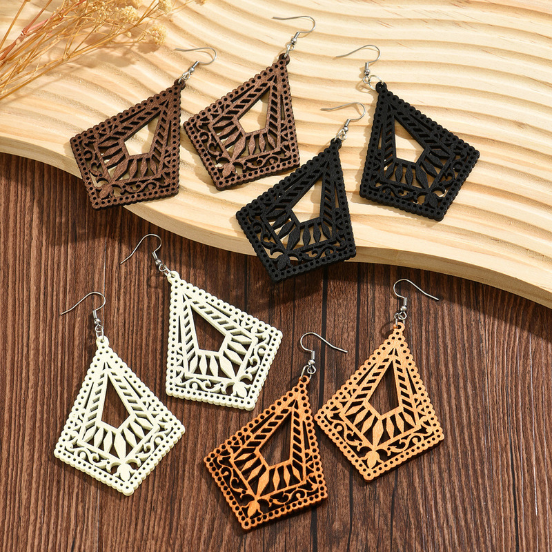 Bohemian Statement Geometric Wood Earrings for