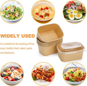 Suministro de Fábrica: Tazones de Papel Desechables Personalizados de 500ml, 650ml, 750ml, 850ml, 1000ml, Tazones para Ensalada Redondos y Cuadrados con Tapa de PET Resistente al Calor - Product Image 4
