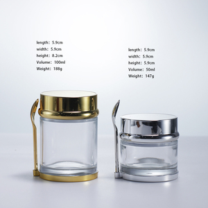 Cao cấp 50g 100g mỹ phẩm chai kem thủy tinh hình trụ với đáy phẳng Kem chống nắng mạ điện nắp và muỗng - Product Image 2