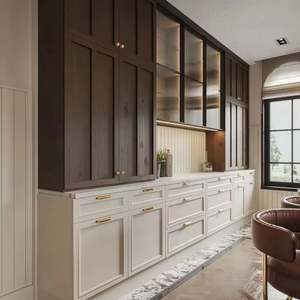 Conception de projet de villa en rendu 3D gratuit, design de meubles de cuisine modernes, dessus en bois massif, qualité supérieure, ensembles d'armoires de cuisine blanches claires - Product Image 1