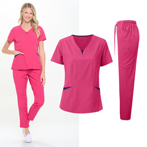 Women Hospital Scrubs Set Moisture Wicking V-Neck Top And Pants For Nursing Work Uniforms - Product Image 1