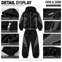 Ensemble de survêtement personnalisé pour homme, imprimé, délavé, en coton épais, avec sweat à capuche zippé et pantalon de survêtement surdimensionné