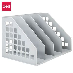 Deli <b>File</b> Rack 4-Piece Set Gray Plastic Desktop Organizer Letter Holder <b>Storage</b> <b>Box</b> - Product Image 1