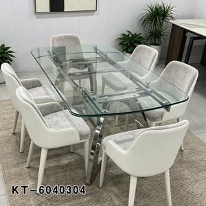 <span class=keywords><strong>Mesa</strong></span> de <span class=keywords><strong>Comedor</strong></span> Moderna de Lujo Ligero con Vidrio Templado, Estructura de <span class=keywords><strong>Acero</strong></span> Inoxidable, Diseño Simple <span class=keywords><strong>y</strong></span> Creativo, <span class=keywords><strong>Extensible</strong></span> - Product Image 1