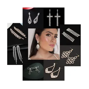 Mixed Designs Wholesale Gold Plated Cross Dangle Bowknot Tassel Stud Rhinestone Earrings For Women