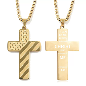 Christelijk religieus Bijbelvers Geen verkleuring 18K verguld roestvrij staal Amerikaanse vlag Jezus kruis hanger ketting voor dames en heren - Product Image 5