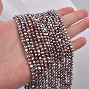 Collier de perles violettes démoniaques de 4 mm, perles d'eau douce naturelles colorées, forme baroque, perles en vrac, chaîne de clavicule, produit semi-fini - Product Image 1