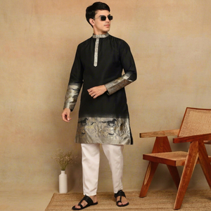 Kurta de Algodón Premium para Hombre, Sin Arrugas, para Todas las Temporadas, con Diseño de Tejido Daman |   Ropa Étnica Tradicional - Product Image 1