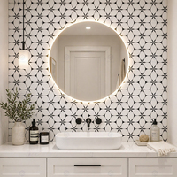 Mosaïque de marbre naturel blanc et noir à motifs floraux pour salle de bain, cuisine, salon, mur et sol