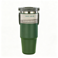 Gobelet isotherme en acier inoxydable de 40 oz, tasse à café de voyage à double paroi avec poignée et couvercle rabattable, logo personnalisé OEM