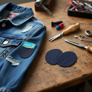 Patch in denim blu Ilan 9,5x14 cm, 2 pezzi, per riparazione abbigliamento - Product Image 3