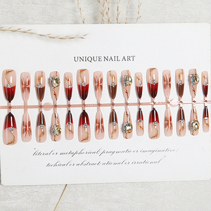 <span class=keywords><strong>Uñas</strong></span> Postizas Hechas a Mano, Forma Almendrada, Color Marrón Medio Degradado a Nude con Pedrería, <span class=keywords><strong>Uñas</strong></span> Acrílicas Reutilizables para Uso Diario y Fiestas - Product Image 5