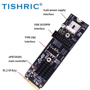 Tishric adapter thẻ M.2 pcle để <span class=keywords><strong>USB3</strong></span> riser thẻ kết nối M.2 mkey <span class=keywords><strong>PCIe</strong></span> để <span class=keywords><strong>USB3</strong></span> loại-e & C 19 pin 20 pin mở rộng thẻ cho PC - Product Image 4