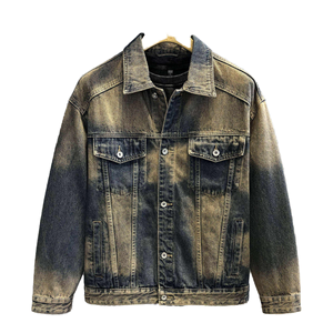 Men's Dip Dye Denim <b>Jacket</b> Regular Fit Button Front Casual Washed Cotton Coat Autumn Style - Product Image 3