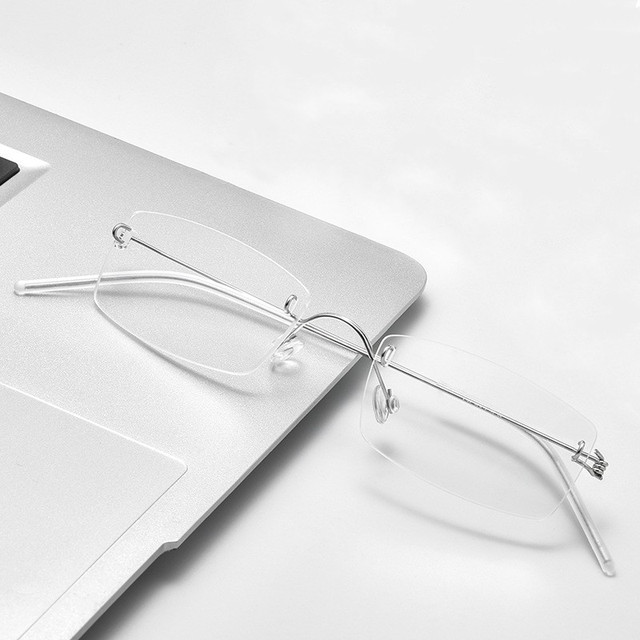 High Quality Rimless Rectangular Pure Titanium Women Glasses Optical Anti Blue Light Eyewear
