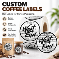 Étiquettes rondes personnalisées pour café, autocollantes en rouleau, blanches en BOPP, pour sacs de café, bocaux et emballages de café moulu