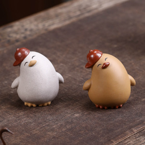 Adorno de Pato de Cerámica Yixing Zisha para Mesa de Té, Accesorio Creativo Redondo para Mesa de Té, Pato Amarillo y Blanco con Cabeza Inclinada - Product Image 2