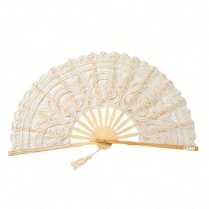 Wholesale 27cm Bamboo Folding Hand Fan with White Lace for Promotional & Business <b>Gifts</b> - Product Image 1