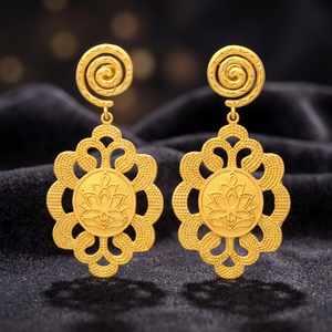 Boucles d'oreilles ethniques unisexes en laiton plaqué or 24 carats et rhodium, serties de pierres précieuses certifiées, style griffe, collection unique pour femmes et jeunes filles, inspiration Rajasthan - Product Image 2