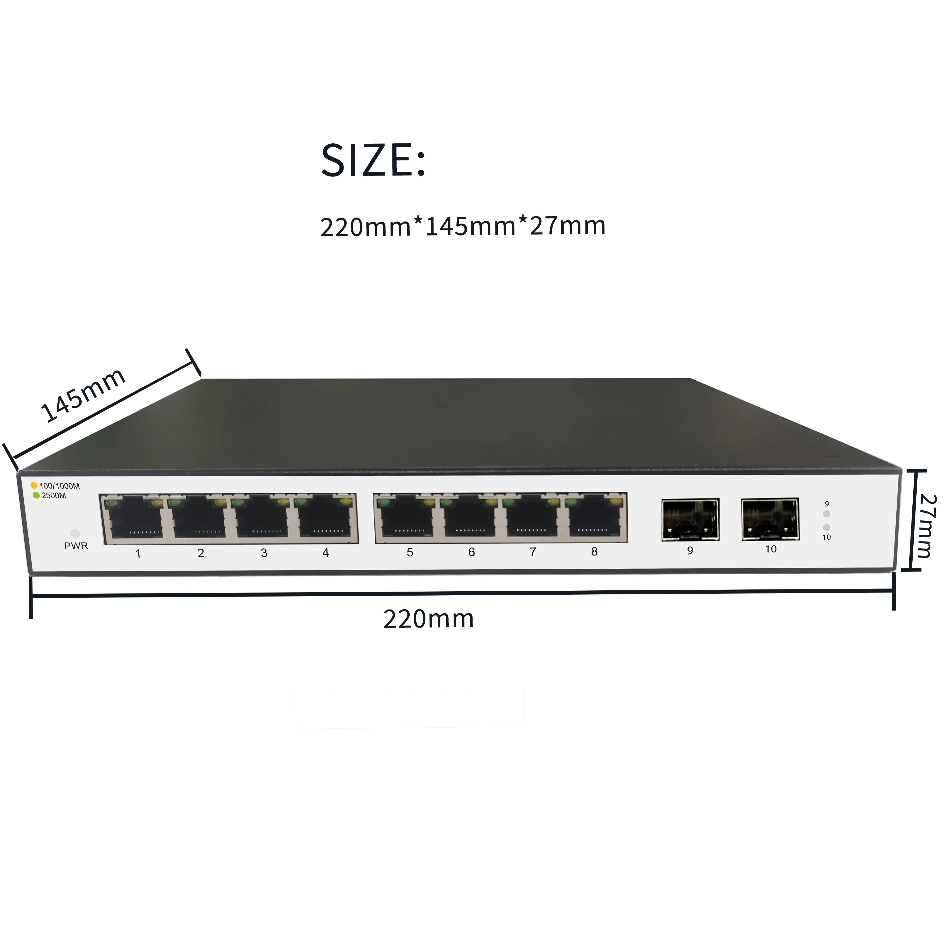 8-Port 2.5GBase-T + 2-Port 10G Base-T RJ45  Network Switch S1200-8M2XF