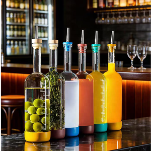 Botella de Vidrio de Borosilicato de Alta Calidad de 450 ml y 800 ml para Bebidas, Jugos de Frutas y Vino, con Tapón y Fondo Colorido Serigrafiado - Product Image 4